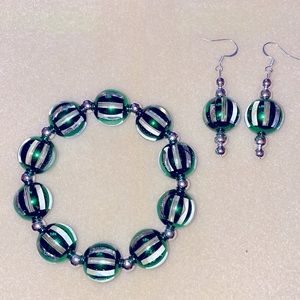 Brand new Handmade custom glass bead bracelet and matching earring set